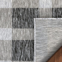 Freja Dark Grey Indoor/Outdoor Flat-Weave Pile Buffalo Check Pattern Runner Rug