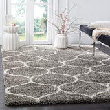 Moroccan Pattern Grey Ivory Plush Shag Area Rug