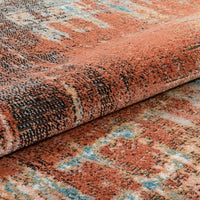 Multi Red Blue Abstract Geometric Distressed Pattern Boho Area Rug