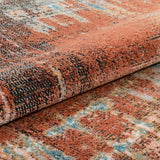 Multi Red Blue Abstract Geometric Distressed Pattern Boho Area Rug