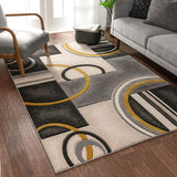 Good Vibes Belle Gold Modern Abstract Geometric 3D Textured  Area Rug