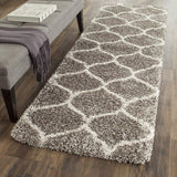 Moroccan Pattern Grey Ivory Plush Shag Area Rug