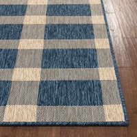 Freja Blue & Beige Indoor/Outdoor Flat Weave Pile Buffalo Check Pattern Area Rug