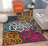 Floral Multi-color Grey Area Rug