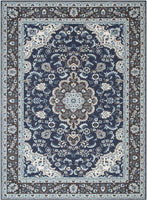 Eugene Blue Oriental Medallion Non-Slip Rubber Backed Area Rug