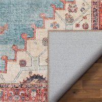 Towne Blue Machine Washable Vintage Style Classic Distresseed Tribal Medallion Area Rug