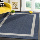 Modern Area Rugs for Indoor/ Outdoor Bordered - Blue / White