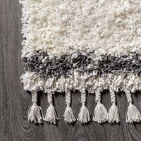 Mercer Plush Tassel Moroccan Tribal Geometric Trellis Area Rugs, Cream/Grey