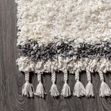 Mercer Plush Tassel Moroccan Tribal Geometric Trellis Area Rugs, Cream/Grey