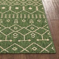 Nors Green Indoor/Outdoor Flat Weave Pile Nordic Lattice Pattern Area Rug