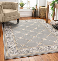 Timeless Fleur De Lis Traditional Area Rug Grey