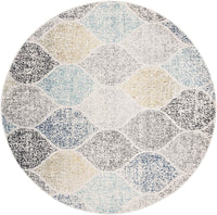 Geometric Trellis Distressed Ivory/blue  Soft Area Rug