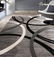 Contemporary Circles Pattern Gray Black Area Rugs