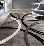 Contemporary Circles Pattern Gray Black Area Rugs