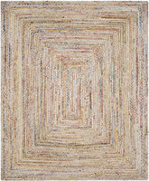 Handmade Boho Braided Jute Cotton Area Rug, Beige / Multi