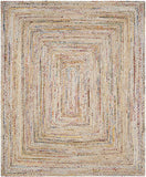 Handmade Boho Braided Jute Cotton Area Rug, Beige / Multi