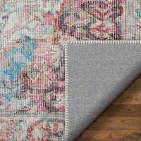 Vintage Persian Pink Green Flat-Weave Distressed Rug - Machine Washable