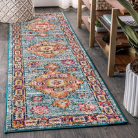JONATHAN Y Bohemian FLAIR Boho Vintage Medallion Blue/Red soft Area Rug