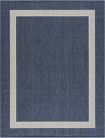 Modern Area Rugs for Indoor/ Outdoor Bordered - Blue / White