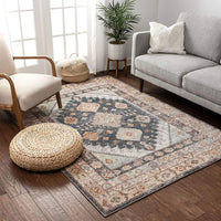 Vera Vintage Blue Tribal Diamond Medallion Pattern Area Rug