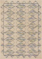 Beige Blue Indoor/Outdoor Flat Weave Pile Nordic Diamond Pattern Area Rug