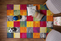 Modern Checks Multi-color Area Rug Non-Slip/ No Skid