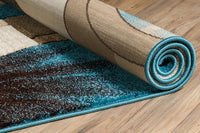 Modern Geometric Blue, Beige, Brown Comfy Hand Carved Area Rugs
