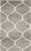 Moroccan Pattern Grey Ivory Plush Shag Area Rug