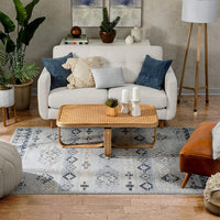 Elu Blue Vintage Stripes Pattern Area Rug