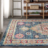 Bohemian Boho Vintage Medallion Navy/Red Rug