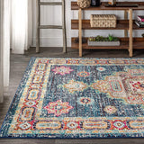 Bohemian Boho Vintage Medallion Navy/Red Rug