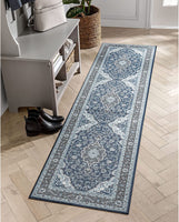 Eugene Blue Oriental Medallion Non-Slip Rubber Backed Area Rug