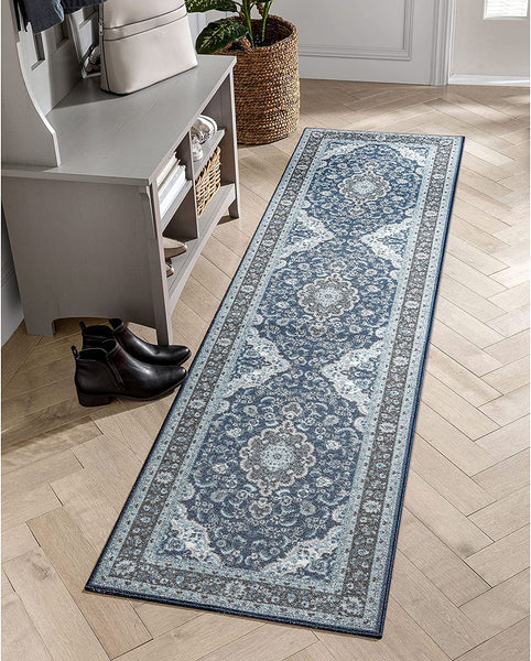 Well Woven Eugene Blue Oriental Medallion Non-Slip Runner Rug 2x7