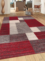 Box Pattern Red Gray Area Rug Non-Slip Non Skid