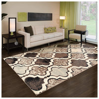 Modern Trellis Ivory Beige Brown Soft Area Rug