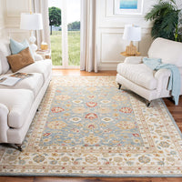 Handmade Traditional Oriental Premium Soft Wool Area Rug, Grey Blue / Beige