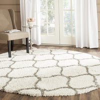 Moroccan Pattern Ivory Grey Plush Shag Area Rug