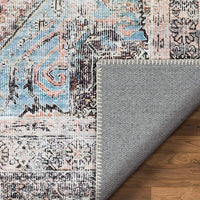 Light Blue Machine Washable Distressed Vintage Soft Area Rug