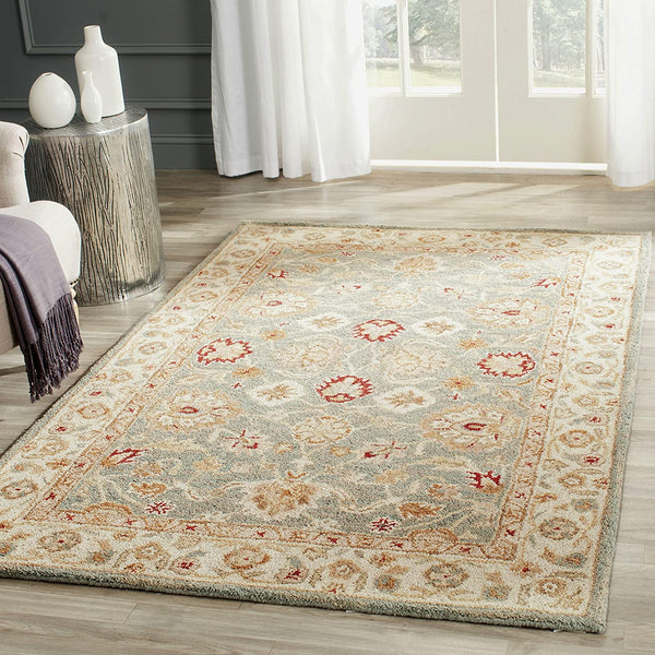 Handmade Traditional Oriental Premium Soft Wool Area Rug, Grey Blue / Beige