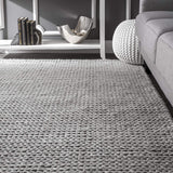 Handmade Braided Wool Grey Area Rug