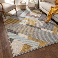 Jacey Grey Modern Geometric Boxes & Shapes Pattern Area Rug