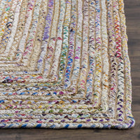 Handmade Boho Braided Jute Cotton Area Rug, Beige / Multi