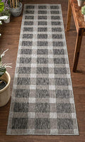 Freja Dark Grey Indoor/Outdoor Flat-Weave Pile Buffalo Check Pattern Runner Rug