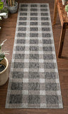 Freja Dark Grey Indoor/Outdoor Flat-Weave Pile Buffalo Check Pattern Runner Rug