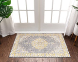 Mareva Machine Washable Yellow Vintage Oriental Medallion Area Rug