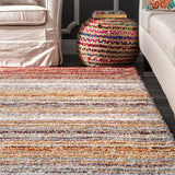 Handmade Striped Multi-Color Plush Shag Area Rugs