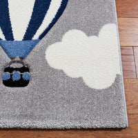 Carousel Kids Collection  Airplane Hot Air Balloon Non-Shedding Area Rug Light Grey/Red