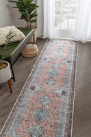 Light Blue Machine Washable Distressed Vintage Soft Area Rug