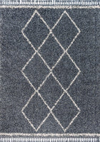 Plush Tassel Moroccan Tribal Geometric Trellis Shag Area Rugs Denim Blue/Cream