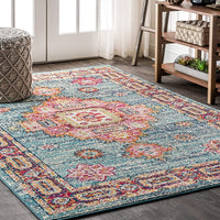 JONATHAN Y Bohemian FLAIR Boho Vintage Medallion Blue/Red soft Area Rug